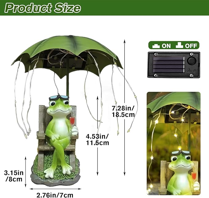Solar Garden Frog Decor Statue Fairy Garden Accessories Outdoor Figurine LED Lights Art Housewarming Gift for Patio,Yard,Lawn Ornament Women Gardening Decoration Gifts