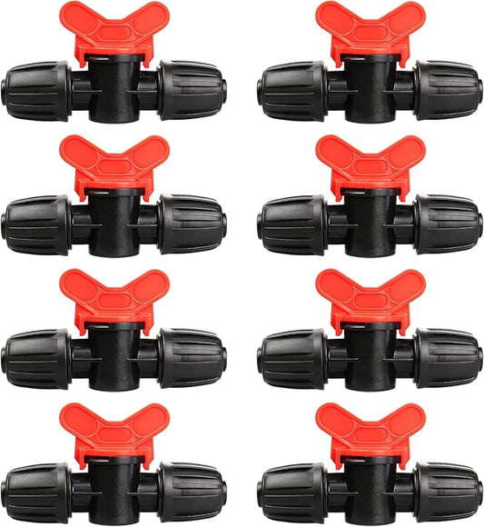 8 Pack Drip Irrigation Valve for 1/2 Inch Drip Tubing (1/2" ID x 0.65" OD)：1/2'' In-line Locked Barbed Ball Valve Drip Line Shut Off Valve Parts In Irrigation System for Garden