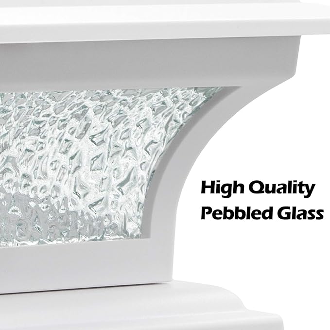 SIEDiNLAR Solar Post Lights Outdoor Glass LED Fence Cap Light 2 Modes for 4x4 5x5 6x6 Posts Deck Patio Garden Decoration Warm White/Cool White Lighting White (4 Pack)