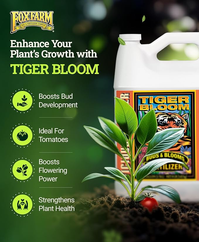 FoxFarm Tiger Bloom Liquid Fertilizer Concentrate - Fast Acting Formula for Vicious Growth with Phosphorus - Encourages Fruit, Flower & Bud Development, NPK 2-8-4 (Gallon)