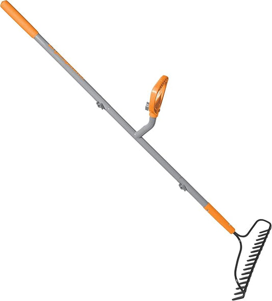 ERG-BWRK16 Strain Reducing Steel Impact Resistant Bow Rake, 16-Tine, 54-Inch Shaft, w/Patented Ergonomic Second Handle, Gray/Orange