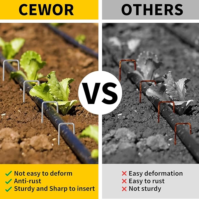 CEWOR 200 Pack Landscape Staples 4 Inches, Galvanized Metal Garden Stakes Landscaping Landscape Fabric Staples Sod Pins for Lawn, Barrier Fabric, Garden Fence, Ground Cover