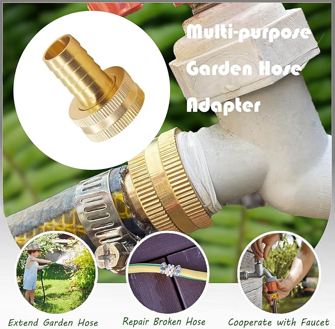 6Pcs 1/2" Barb x 3/4" Female GHT Thread Swivel Brass Garden Water Hose Pipe Connector Copper Fitting with Stainless Clamp House/Boat/Lawn/Power Wash/Irrigation