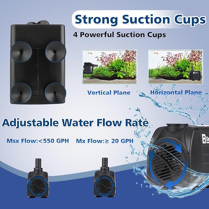 400GPH Submersible Water Pump, 25W Adjustable Ultra Quiet Fountain Pump with 4 Nozzles 6.8ft High Lift for Aquarium, Fish Tank, Pond, Waterfall, Outdoor, Hydroponics