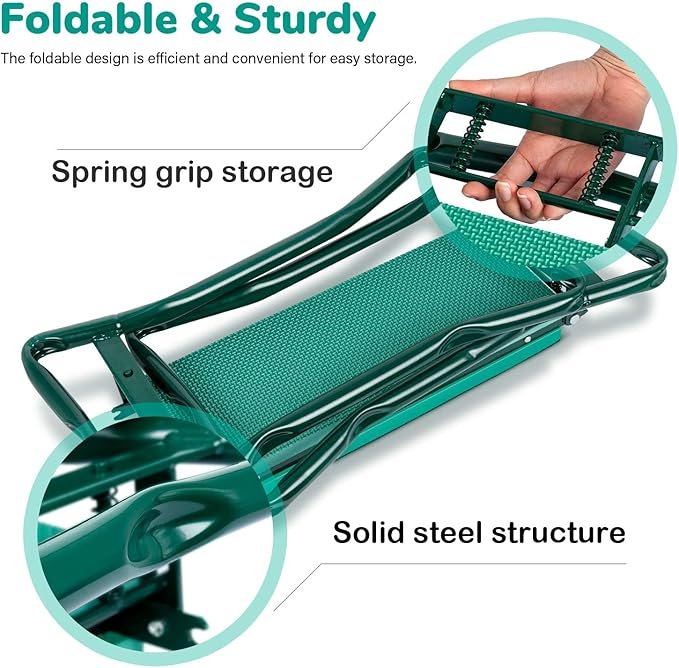 iPower Garden Kneeler and Seat Foldable Kneeling Bench with Sturdy Soft EVA Foam Pad for Outdoor, Fishing, Camping, 4 Tool Pouches Included, 2 Pack