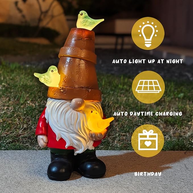 Solar Garden Figurine, Cute Resin Gnome Sculpture, Garden Statues Outdoor Decor, Funny Gnome Gift Sculpture Decoration for Home Patio Yard Lawn Porch Ornament