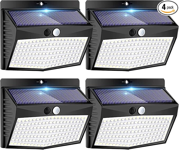 Solar Outdoor Lights, [138 LED/4 Packs] Solar Motion Sensor Security Lights with 3 Lighting Modes Solar Wall Lights Waterproof Solar Powered Lights for Garden Fence Yard Deck Garage