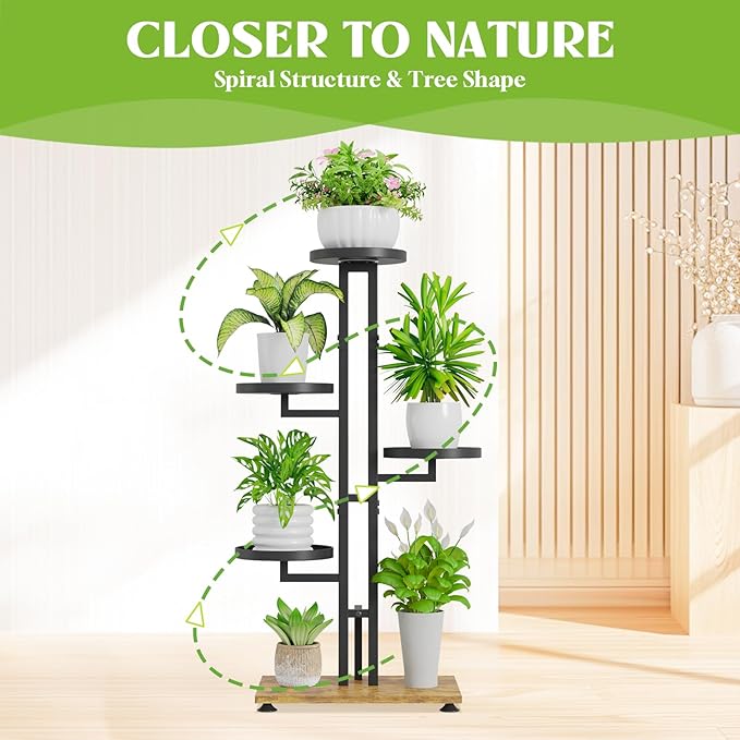 iDavosic.ly 5 Tier Plant Stand Indoor Outdoor, Tiered Corner Multiple Flower Pot Holder Shelf, Metal 34 Inch Tall Display Rack for Patio Porch Living Room Garden Balcony Bedroom, Black