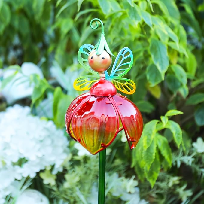 VCUTEKA Solar Garden Lights Metal Flower Decor Colorful Fairy Flowers Solar Pathway Light with LED Cracked Crystal Ball Outdoor Decorative Stake for Patio Yard Lawn