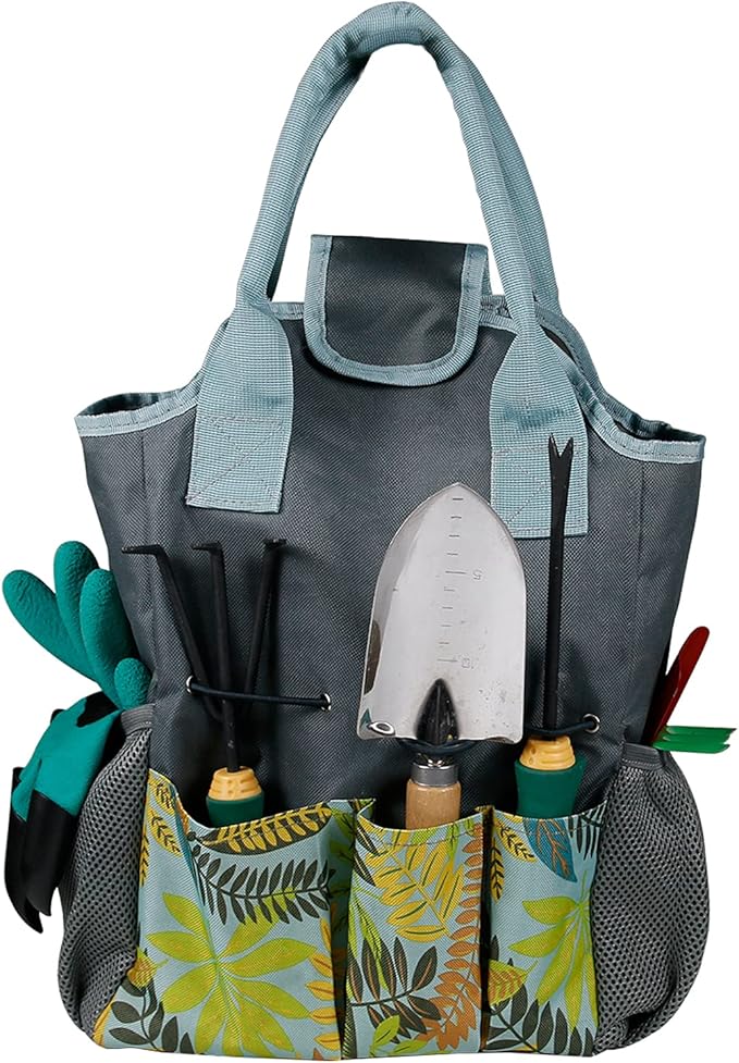 Garden Tool Storage Bag with Handles Plant Tool Set Kit,heavy-duty gardening bag with 8 pockets,gardening tool storage bag (gardening tools not included)…