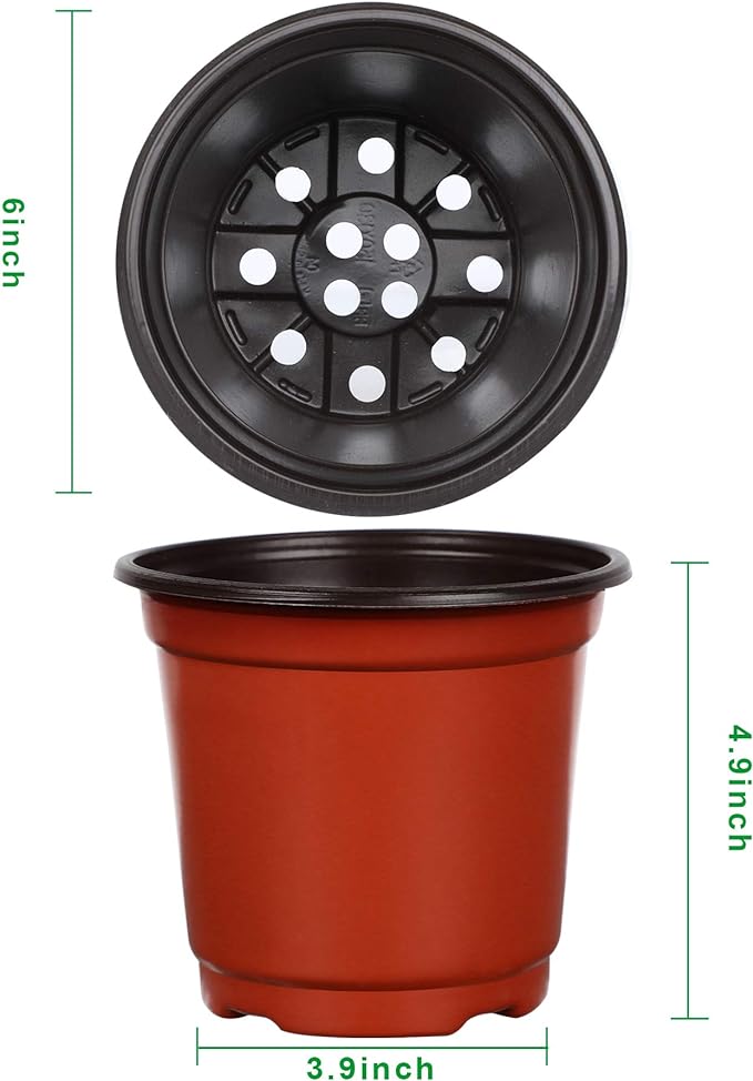 Augshy 75 Pcs 6" Plastic Plants Nursery Pot, Indoor Outdoor Seed Starting Pots