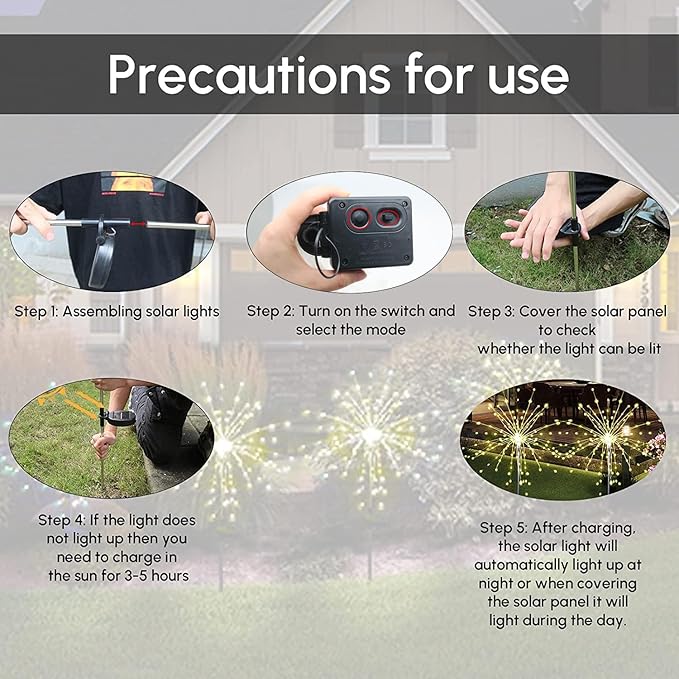 Solar Garden Firework Lights Outdoor Waterproof 6 Pack Solar Powered Art Stake Twinkle Lighting for Outside Decor, 120 LED Sparklers String Lights for Yard Pathway Patio Party Decorations (Warm White)