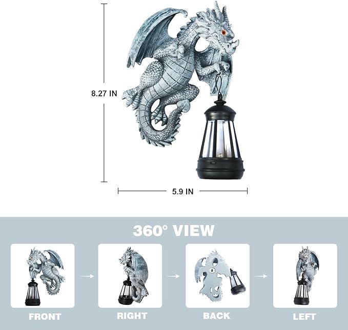 Solar Garden Decor Statues Figurine Dragon Garden Art for Patio Balcony Yard Lawn Unique Birthdays Gifts for Mom Grandma Women Wife Sister