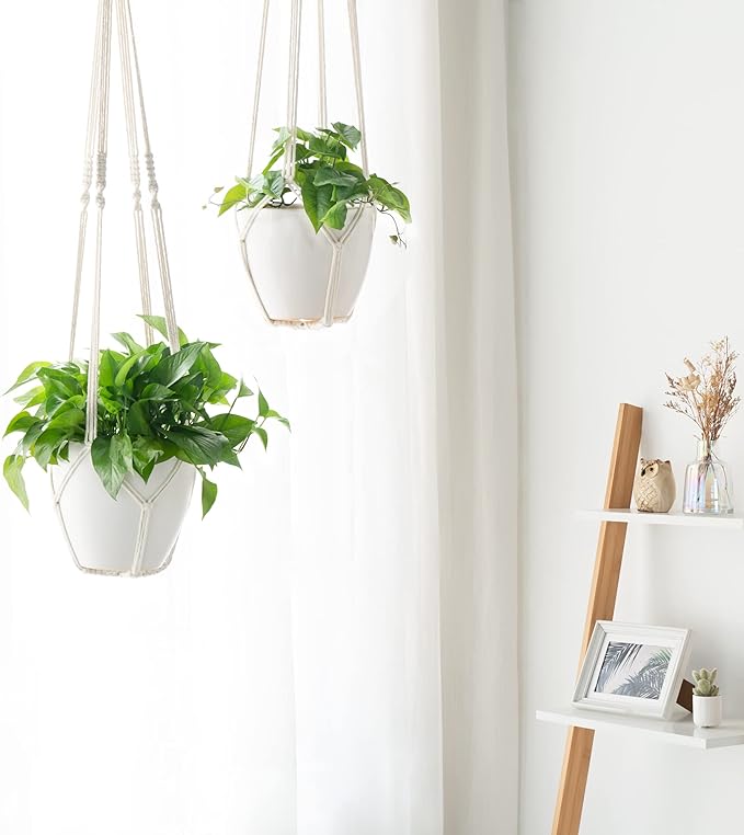 Dahey Macrame Plant Hanger Indoor Outdoor Hanging Planter Basket Large for up to 12" Pot Handmade Woven Cotton Rope Flower Pots Holder for Boho Home Decor, 43 Inch, Set of 2