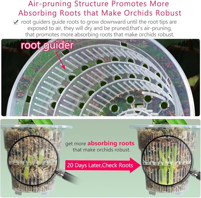 4 inch Orchid Pots with Holes for Repotting,Set of 2,Double Layer Plastic Imitate Ceramic Orchid Planter Provide Good Air Circulation,Clear Orchid Pot Match Decorative Orchid Container