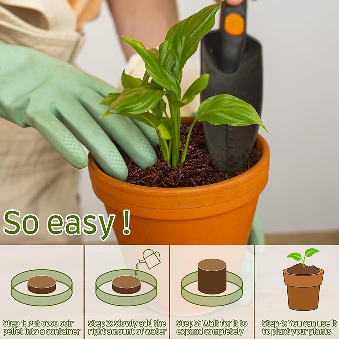 Halatool 30mm 200pcs Organic Coconut Coir Pellets Soil for Planting, Compressed Coco Coir Soil Potting Soil Seed Starters for Growing Vegetables, Fruits, Flowers