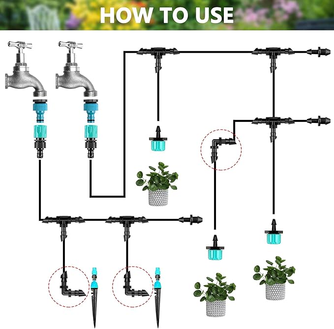 50 Pack 1/4 Inch Barbed Elbow Drip Irrigation Fittings, Barbed Drip Irrigation Connectors Fits Universal 1/4 Inch Drip Tubing, Irrigation Elbow for Drip or Sprinkler System(90 Degree Irrigation Elbow)