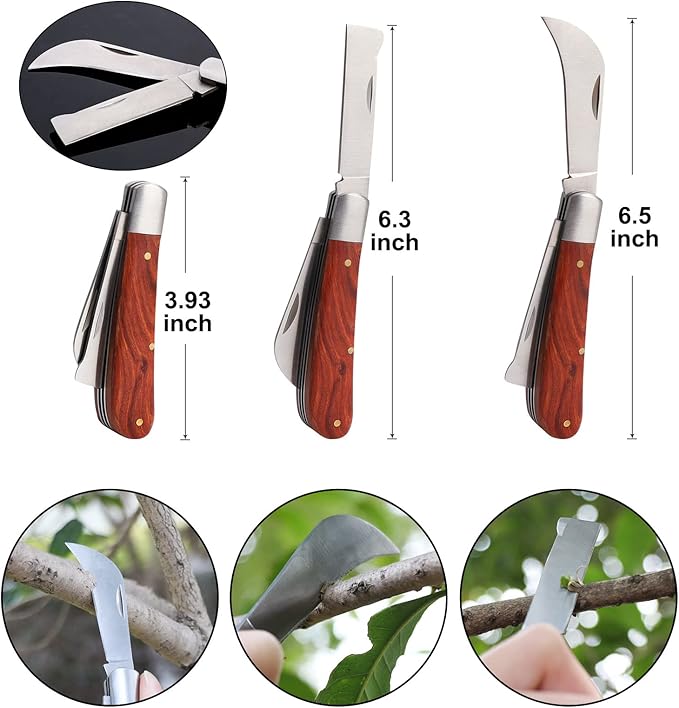 Garden Grafting Tool Kits, ZALALOVA 2 in 1 Pruning Tools Including Grafting Knife Replacement Blades Grafting Tapes Rubber Bands and Labels for Plant Branch Vine Fruit Tree Cutting