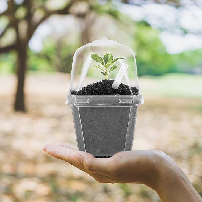 EBaokuup 30PCS Clear Plant Nursery Pots with Humidity Dome - 3" Durable Plastic Gardening Pot with Labels, Small Plant Container for Seedlings/Vegetables/Succulents/Cuttings