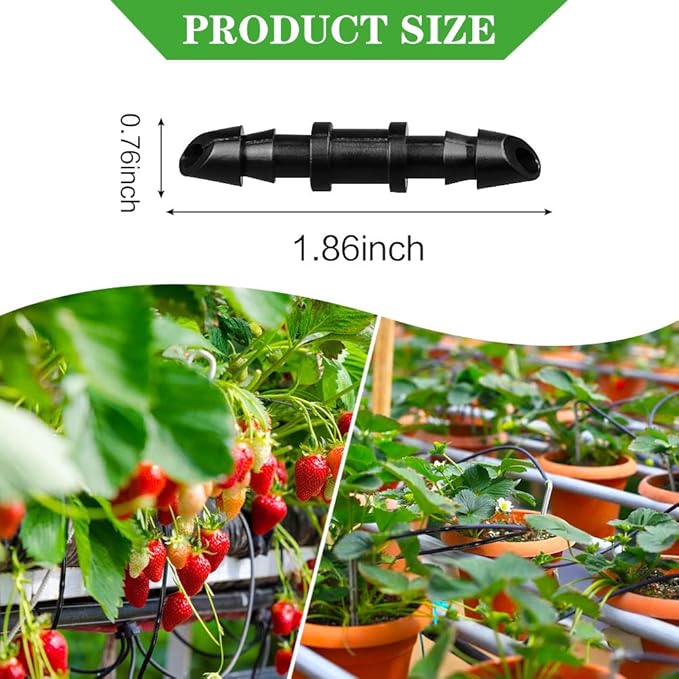 100 Pieces Drip Irrigation 1/4" Barbed Coupling Fittings, Barbed Connectors for 1/4 Inch Irrigation Tubing, Drip Line Coupler for Drip Sprinkler Garden Lawn Systems