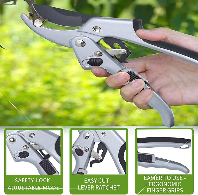 Upgraded Garden Clippers, Adjustable Germany Pruners, Work 3 Times Easier, Professional Pruning Shears, Cutting Rose, Flower, Hedge, Stem, Sharp Gardening Scissors, Arthritis Weak Hand Snips