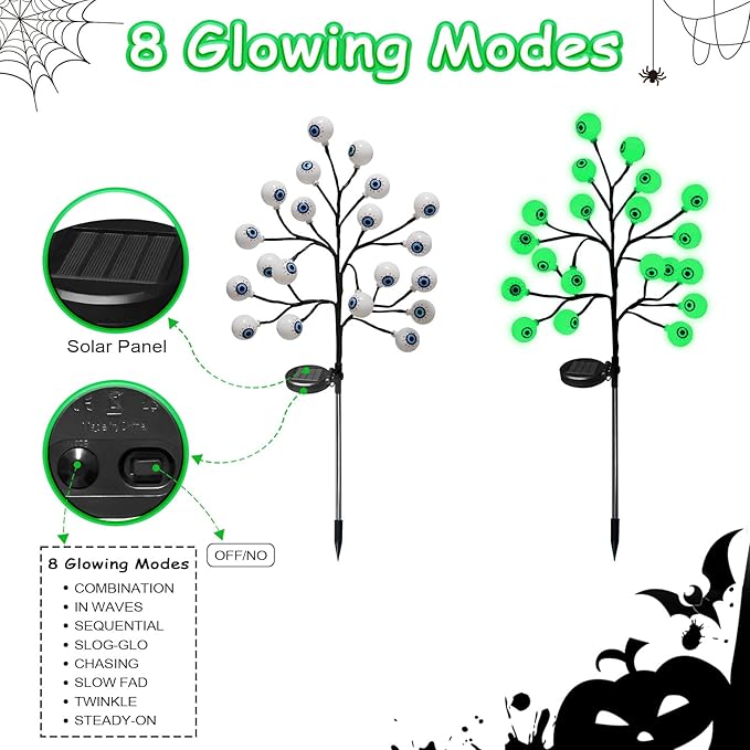 Solar Halloween Eyeball Pathway Lights Decorations, 3D Lighted Eyeball Stake Lights, 2 Pack 40 LED Halloween Lights, Outdoor Waterproof for Garden, Pathway and Yard Decoration