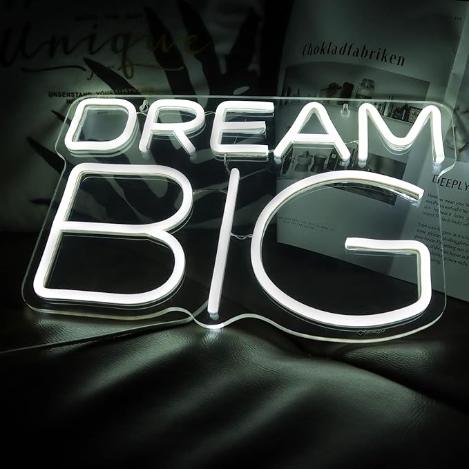 Dream-Big Neon Sign For Wall Decor In Bedroom or Bar,Dream Led Neon Sign For Birthday Gifts,Festivals Decoration,Party Sign Hang on Wall 15 * 9.8inches