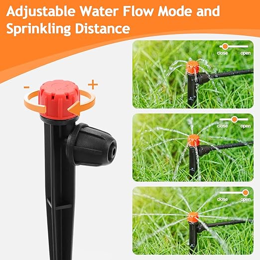 50pcs Drip Emitters for 1/4" Irrigation Tubing, Easy Connect Adjustable 360 Degree Water Flow Irrigation Sprayer On 5" Stake for 4/7mm Tube Locked Irrigation Drippers for Garden Flower Plant