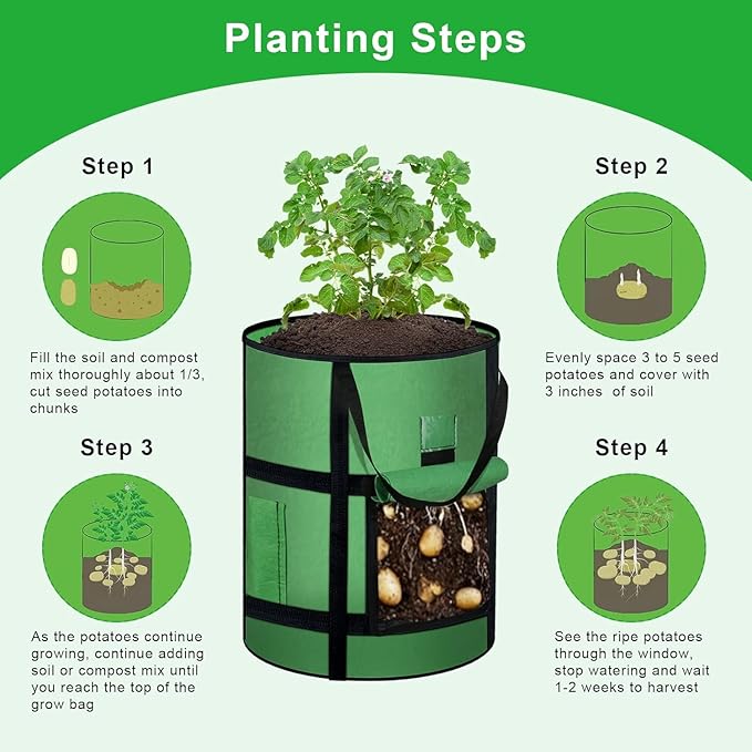 Grow Bags 6Pack - 10 Gallon Potato Grow Bags with Window to Harvest, Thickened Fabric Pots with Handles, Garden Bags to Grow Vegetables, Potatoes Tomato Chili Carrot