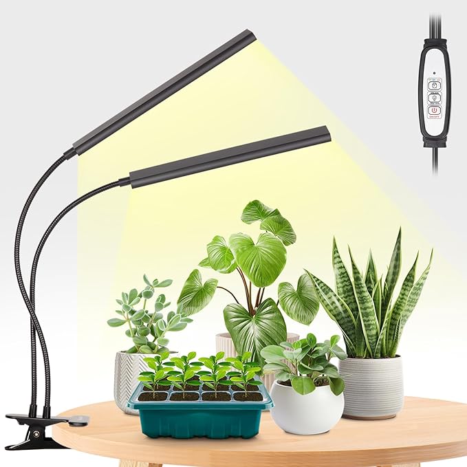 FOXGARDEN® Grow Light Full Spectrum, Dual Head Plant Lights for Indoor Growing with Flexible Gooseneck, 104 LEDs Clip Grow Lamp with 4/8/12H Timer, 4 Brightness Levels, Ideal for Indoor Growth