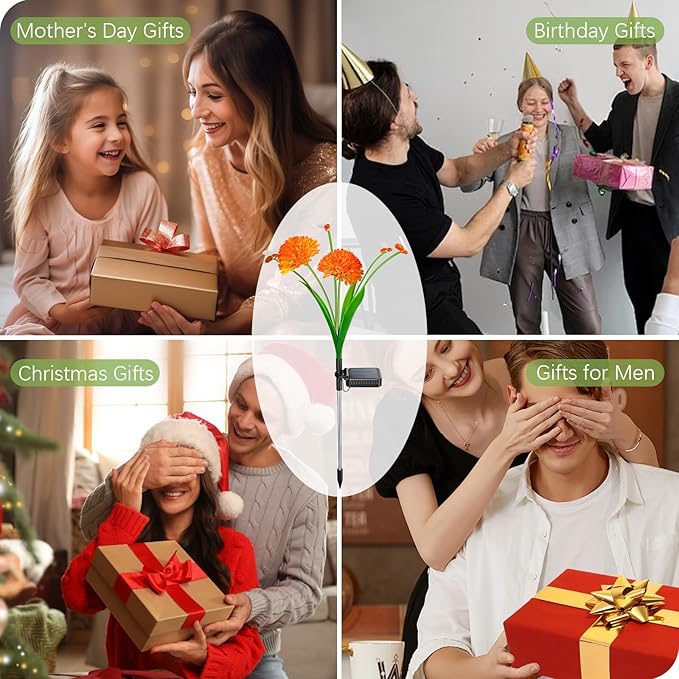 Solar Garden Lights, 2 Pack Solar Swaying Bee Lights with Flowers, Waterproof Solar Firefly Lights Outdoor for Garden Patio Yard Pathway Fall Decoration, Gifts for Women Mother's Day