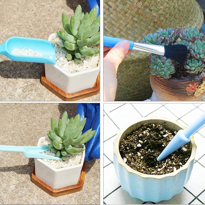 CFH-Allez 21 Pieces Succulent Plants Tools,Gardening Succulent Transplanting Hand Tool +Succulent Garden Pad Miniature Planting Collapsible Waterproof Planter Gardening Mat+Garden Bucket Bag (Blue)