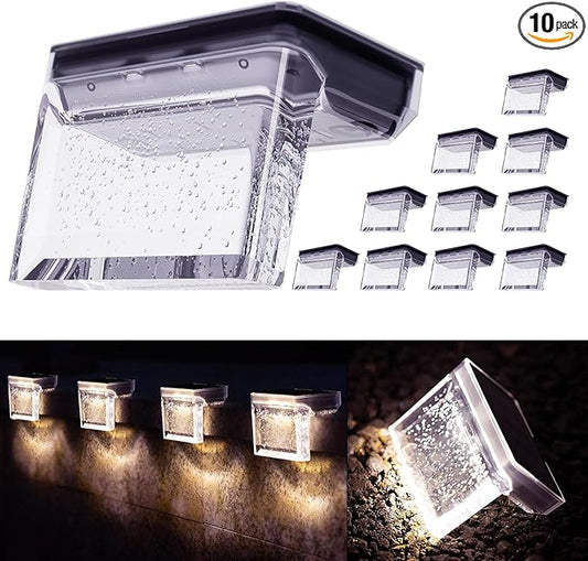 Solar Deck Lights Outdoor 10Pack LED Step Fence Patio Wall Lights Garden Pathway Decoration Lighting (Warm White)
