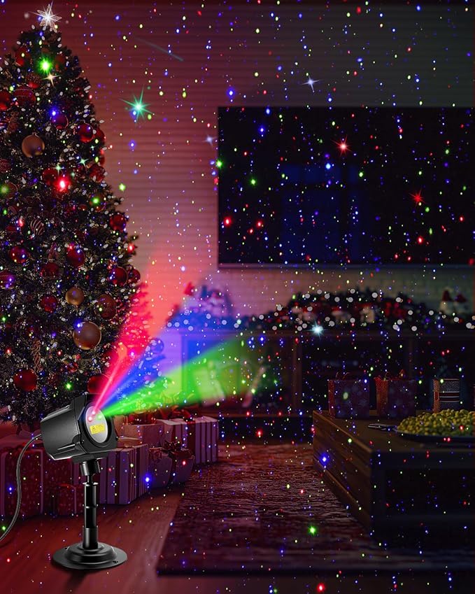 Laser Christmas Projector Lights Outdoor, Christmas Decorations Stars Light Show, Efficient Heat Dissipation, Waterproof, Holiday Projector Decorations for House/Garden/Party/Wedding (Black)
