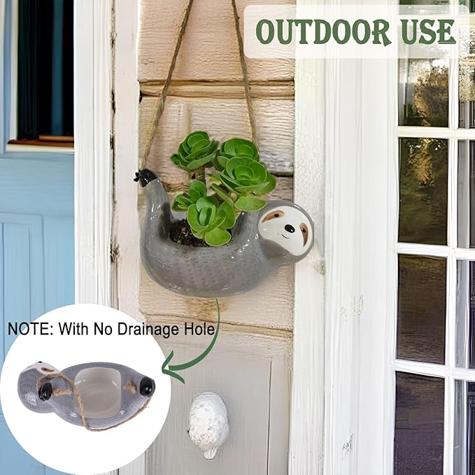 Sloth Hanging Planters for Indoor Outdoor Plants Cute Succulent Cactus Pots Ceramic Flower Pot Holder Gardening Gifts for Women Plant Lovers Gardeners Mom