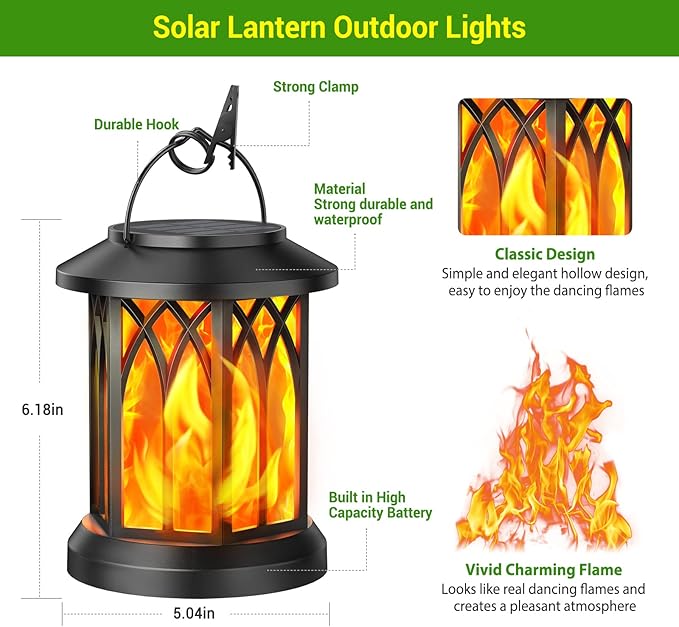 KOOPER 6 Pack Solar Lantern Outdoor Lights, Upgraded Flickering Flame Solar Lanterns Lights Outdoor Waterproof, Hanging Outdoor Solar Lanterns Lights, Solar Powered Lanterns for Yard Garden Decor
