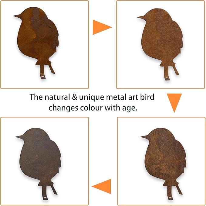 5PCS Metal Bird Silhouette with Rusty, Rusty Birds Decoration, Metal Birds Statues, Lifelike Patina Metal Birds Garden Ornaments Silhouette