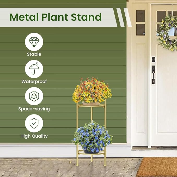 H HOMEXIN Plant Stand Indoor, 2 Tier Metal Tall Plant Stands 23.4" Multiple Plant Rack Holder, Heavy Duty Rustproof Flower Shelf Display for Apartment Corner Home Garden Patio