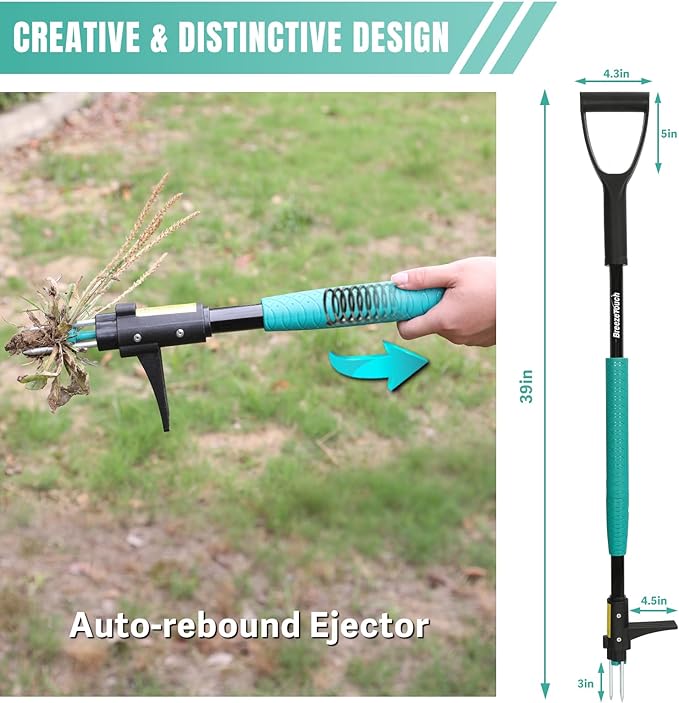 Breeze Touch 39" Weed Pulling Tool, 3-Claw Detachable Weed Puller Tool with Long Handle, Heavy Duty Stand Up Weeder Weeding Tool for Lawn, Yard, Garden, Crabgrass, Dandelion Picker, Weed Remover
