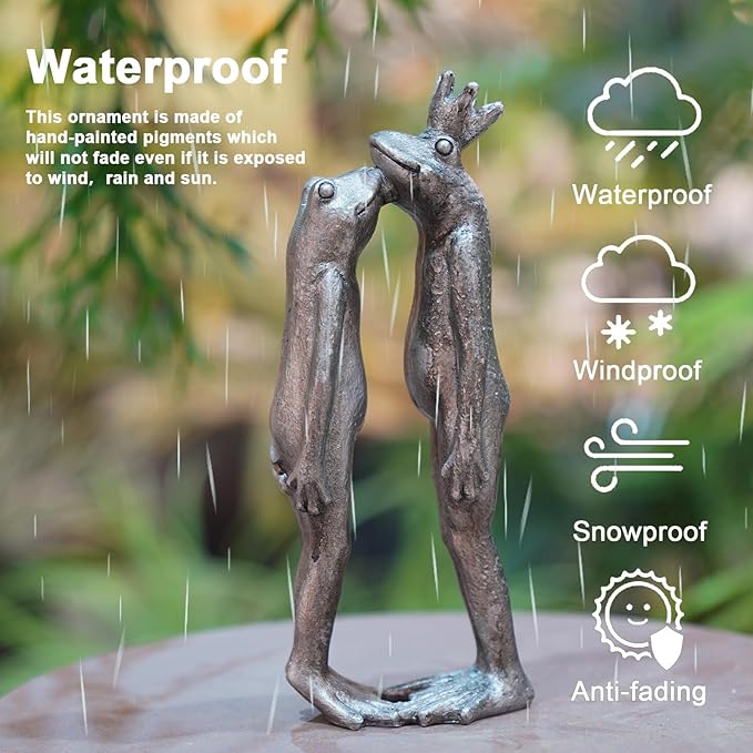 Frog Decor Garden Statue Decor Outside - Couple Kiss Plog Statue Outside Frog Figurines for Yard Patio Lawn Decorations Couple Frogs Front Yard Decorations Outdoor 3.5" 2" 8.75"