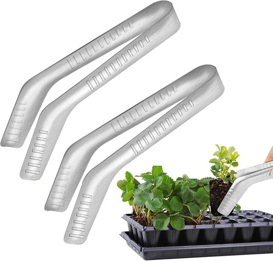 2PCS Seedling Transplant Tongs Stainless Steel Seedling Starters Remove Tongs Seedling Transplanting Tool Seedling Easy Transplanter with Anti-Slip Grasp Tips to Reduce Damage to Roots