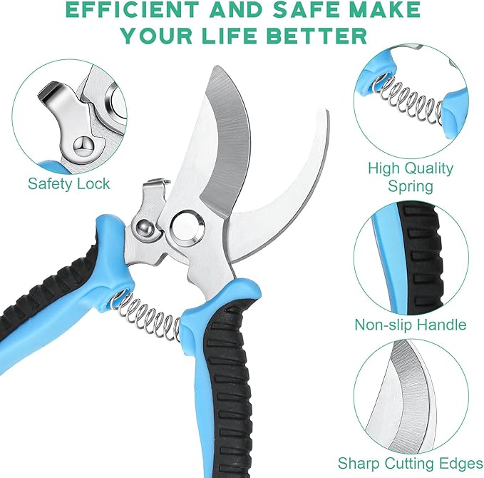 Lothee 12 Pcs Pruning Shears Bulk for Gardening Flower Shears, Floral Scissors 7.5 Inch Bypass Garden Hand Shears Clippers for Cutting Flowers, Trimming Plants Heavy Duty Garden Tools(Blue)