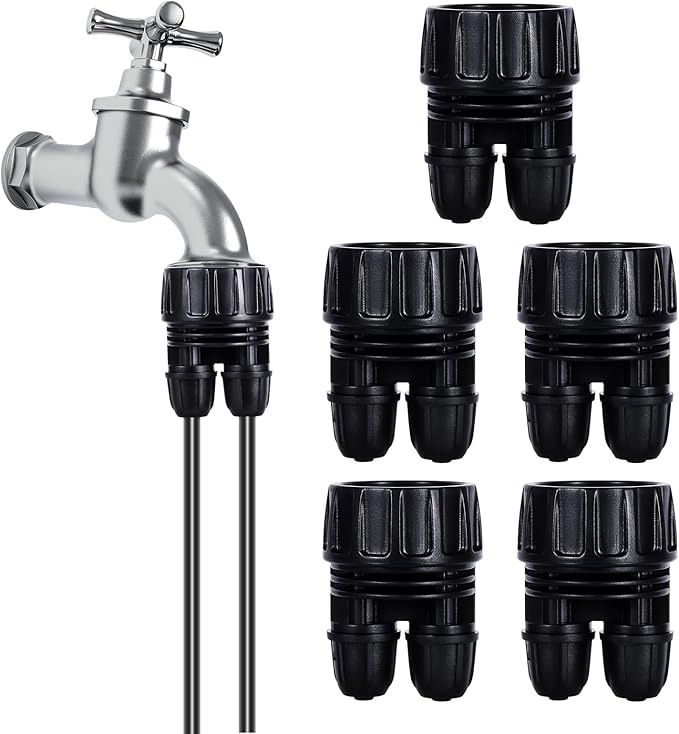 5 Pcs Double Head Hose Adapters,2-Way Connector Convert 3/4 Inch Female GHT to 1/4 Inch Irrigation Tubing Connectors,Garden Faucet Connectors for Irrigation Misting System