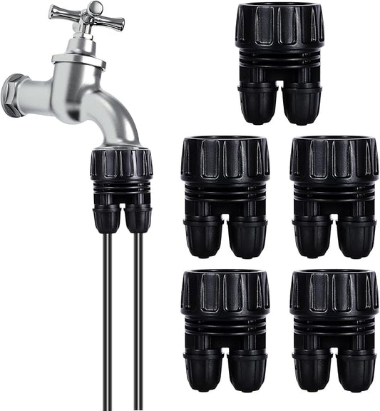 5 Pcs Double Head Hose Adapters,2-Way Connector Convert 3/4 Inch Female GHT to 1/4 Inch Irrigation Tubing Connectors,Garden Faucet Connectors for Irrigation Misting System