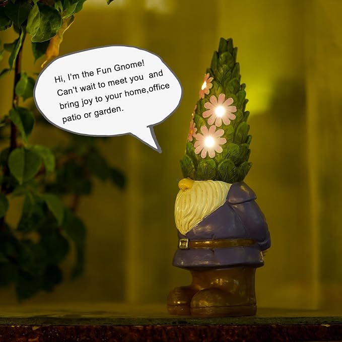 Nacome Solar Garden Outdoor Statues Gnome with Succulent and 7 LED Lights - Lawn Decor for Patio, Balcony, Yard Ornament - Unique Housewarming Gifts