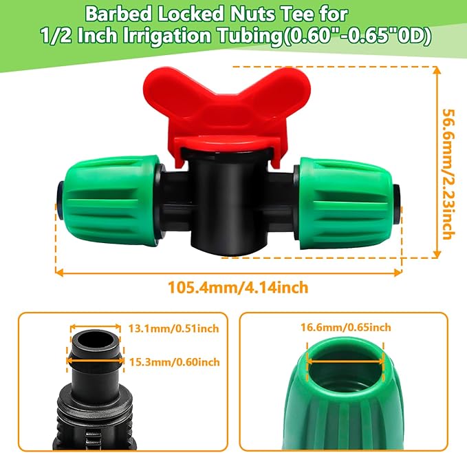 12 Pack 1/2 Inch Drip Irrigation Shut Off Valve (1/2" ID x 0.65" OD), Drip Line Irrigation Locked Barbed Control Valve for 1/2'' Irrigation Tubing Anti Leak Irrigation System Valve Fittings
