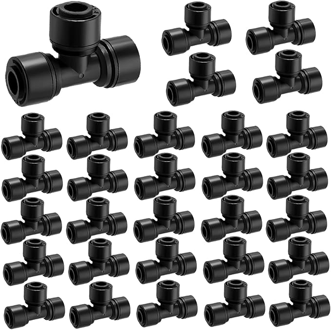 30Pcs Quick Connect 1/4 "Drip Tee,New Tee Fitting for 1/4 Inch (0.25"OD) Irrigation Pipes,Leak Free Fitting for Sprinklers or Drip Irrigation Systems(Black)