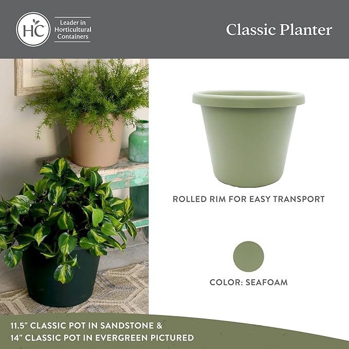 The HC Companies 20 inch Round Classic Planter - Large Plastic Plant Pot for Indoor Outdoor Plants Flowers Herbs, Seafoam (2 Pack)