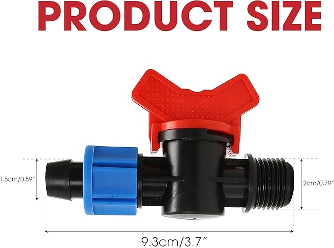 10pcs Drip Tape Connectors Valve Fittings 16mm Grummet x 5/8 Inch Tape-Swivel x 1/2'' Male with Red Handle Shut-Off Irrigation System, Universal Tubing Coupling Locking, Compatible Y112 Thread Type