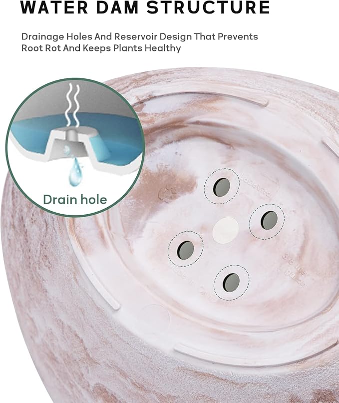 LaDoVita Plant Pots with Drainage Holes, 12 Inch Large Oval Planters for Indoor Plants, Plastic Flower Pots Outdoor, Set of 2 Pack, Brown